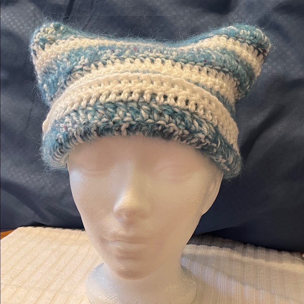 Hand-Crocheted Blue and White Striped Hat